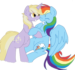 Size: 840x790 | Tagged: safe, artist:rareponypairings, dinky hooves, rainbow dash, pegasus, pony, crack shipping, dinkydash, female, lesbian, older, shipping