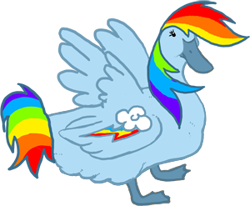 Size: 300x247 | Tagged: safe, artist:weloveducks, rainbow dash, duck, op, rainbow dash is a duck, rainbow duck, solo, species swap