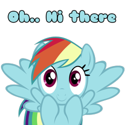 Size: 1600x1600 | Tagged: safe, rainbow dash, pegasus, pony, hi, oh hi there, smiling, solo