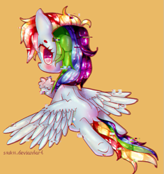 Size: 593x630 | Tagged: safe, artist:siukii, rainbow dash, pegasus, pony, cloud, crying, glitch, looking back, simple background, solo