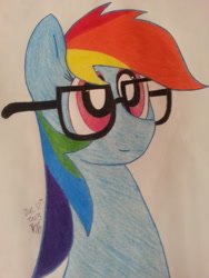 Size: 2448x3264 | Tagged: safe, artist:dawnshadow187, rainbow dash, pegasus, pony, glasses, rainbow dork, solo, traditional art