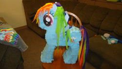 Size: 1920x1080 | Tagged: safe, rainbow dash, pegasus, pony, blue coat, female, mare, multicolored mane, piñata