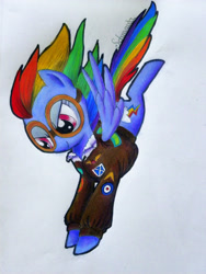 Size: 1600x2133 | Tagged: safe, artist:starlight-studio, rainbow dash, pegasus, pony, bomber jacket, clothes, jacket, solo, traditional art