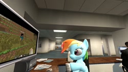 Size: 1280x720 | Tagged: safe, rainbow dash, pegasus, pony, 3d, computer, gmod, minecraft