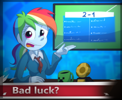 Size: 1400x1152 | Tagged: safe, artist:fj-c, rainbow dash, equestria girls, clothes, creeper, football, looking at you, minecraft, mug, news, solo, trophy