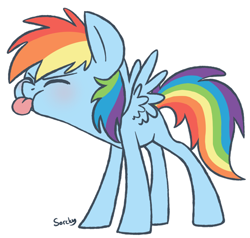 Size: 500x475 | Tagged: safe, artist:sorckylo, rainbow dash, pegasus, pony, blank flank, filly, filly rainbow dash, raspberry, solo, tongue out, younger