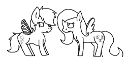 Size: 952x436 | Tagged: safe, artist:vamplrebats, fluttershy, rainbow dash, pegasus, pony, bandage, lineart, monochrome