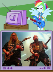 Size: 457x625 | Tagged: safe, rainbow dash, equestria girls, exploitable meme, guitar, jeff hanneman, kerry king, meme, ponied up, slayer, tv meme