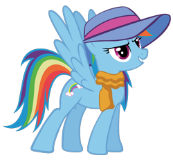 Size: 1300x1200 | Tagged: safe, artist:ocarina0ftimelord, rainbow dash, pegasus, pony, clothes, hat, rainbow dash always dresses in style, scarf, simple background, solo, transparent background, vector