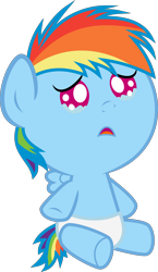 Size: 4000x6912 | Tagged: dead source, safe, artist:sir-teutonic-knight, rainbow dash, pegasus, pony, baby, baby dash, baby pony, crying, cute, dashabetes, diaper, female, filly, filly rainbow dash, foal, solo