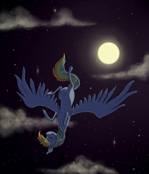 Size: 1200x1400 | Tagged: safe, artist:lantaniel, rainbow dash, pegasus, pony, cloud, cloudy, drifting, eyes closed, flying, moon, night, sky, smiling, solo, stars