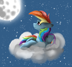 Size: 6000x5600 | Tagged: safe, artist:monaneczka13, rainbow dash, pegasus, pony, absurd resolution, cloud, moon, night, solo