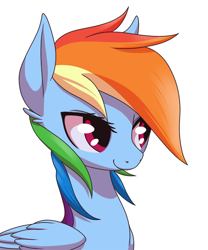 Size: 500x600 | Tagged: safe, artist:stoic5, rainbow dash, pegasus, pony, bust, cute, dashabetes, ear fluff, female, mare, portrait, simple background, smiling, solo, white background