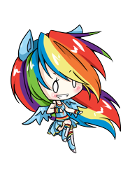 Size: 550x700 | Tagged: safe, artist:kumaikyu, rainbow dash, human, chibi, eared humanization, humanized, solo, winged humanization