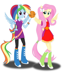 Size: 2692x3168 | Tagged: safe, artist:deannaphantom13, fluttershy, rainbow dash, equestria girls, basketball, ponied up, simple background, transparent background