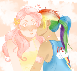 Size: 960x888 | Tagged: safe, artist:prince-of-pastels, fluttershy, rainbow dash, human, female, flutterdash, humanized, lesbian, shipping