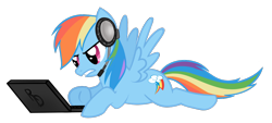 Size: 1124x509 | Tagged: safe, artist:couratiel, rainbow dash, pegasus, pony, angry, computer, gamerdash, headphones, solo, video game