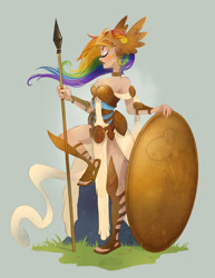 Size: 612x792 | Tagged: safe, artist:sakuranym, rainbow dash, human, humanized, shield, solo, spear, warrior