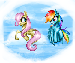 Size: 2500x2100 | Tagged: safe, artist:clrb, fluttershy, rainbow dash, pegasus, pony, filly, smiling, younger