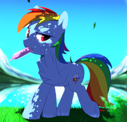 Size: 665x638 | Tagged: safe, artist:30clock, rainbow dash, pegasus, pony, hot, ice cream, solo, sweat