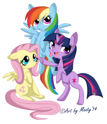 Size: 1000x1164 | Tagged: safe, artist:montyth, fluttershy, rainbow dash, twilight sparkle, pegasus, pony, unicorn, female, horn, mare