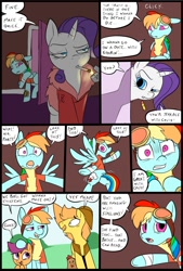 Size: 781x1156 | Tagged: safe, artist:metal-kitty, braeburn, rainbow dash, rarity, scootaloo, chicken, pegasus, pony, unicorn, comic:expiration date, braedash, comic, crossover, expiration date, female, male, rainbow scout, rarispy, scootachicken, shipping, smoking, straight, team fortress 2