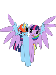 Size: 2448x3264 | Tagged: safe, artist:roxy-cream, rainbow dash, twilight sparkle, twilight sparkle (alicorn), alicorn, pony, blue and purple wings, conjoined, ettin, ettin pony, female, fused, fusion, half alicorn half pegasus, lesbian, lol, monster, multiple heads, open mouth, race swap, rainbowcorn, shipping, shocked, strange, together forever, twidash, two heads, wat, we have become one, weird, what has science done, wide eyes, wtf