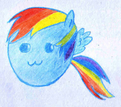 Size: 700x620 | Tagged: safe, artist:nishi199, rainbow dash, pegasus, pony, :3, blob, blob ponies, solo, traditional art