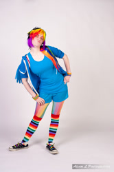 Size: 900x1352 | Tagged: safe, artist:goblincreations, rainbow dash, human, clothes, cosplay, irl, irl human, photo, rainbow socks, socks, striped socks