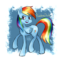 Size: 1100x1100 | Tagged: safe, artist:ange4l, rainbow dash, pegasus, pony, female, mare, signature, solo, walking