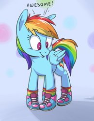 Size: 734x946 | Tagged: safe, artist:yeendip, rainbow dash, pegasus, pony, clothes, cute, dashabetes, happy, shoes, sneakers, socks, solo