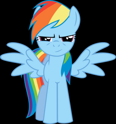 Size: 1600x1709 | Tagged: artist needed, safe, rainbow dash, pegasus, pony, black background, inverted mouth, mane, simple background, smirk, solo, tail, vector, wings