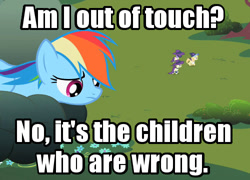 Size: 500x360 | Tagged: safe, edit, screencap, mare do well, noi, rainbow dash, pegasus, pony, the mysterious mare do well, background pony, betrayal, betrayed, image macro, meme, out of touch, psychological torture, skinner, text, the simpsons, traitors