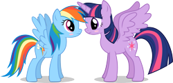 Size: 3039x1472 | Tagged: safe, artist:37517998, rainbow dash, twilight sparkle, twilight sparkle (alicorn), alicorn, pegasus, pony, female, height difference, lesbian, mare, shipping, twidash