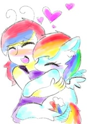 Size: 480x675 | Tagged: safe, artist:dyuha, rainbow dash, human, eyes closed, heart, hug, human ponidox, humanized