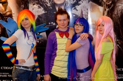 Size: 1280x848 | Tagged: safe, artist:tixnastya, fluttershy, rainbow dash, spike, twilight sparkle, human, cosplay, irl, irl human, photo