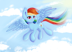 Size: 2500x1800 | Tagged: safe, artist:lightdelpony, rainbow dash, pegasus, pony, cloud, cloudy, flying, smiling, solo, spread wings