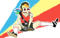 Size: 1024x661 | Tagged: safe, rainbow dash, human, crossover, humanized, scout, solo, team fortress 2