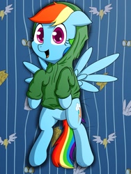 Size: 1024x1365 | Tagged: safe, artist:10art1, rainbow dash, pegasus, pony, clothes, cute, hoodie, lying, on back, solo