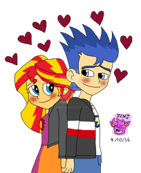 Size: 808x989 | Tagged: safe, artist:resotii, flash sentry, sunset shimmer, equestria girls, female, flashimmer, male, shipping, straight