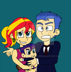 Size: 490x493 | Tagged: safe, artist:resotii, flash sentry, sunset shimmer, oc, equestria girls, cropped, family, female, flashimmer, male, offspring, parent:flash sentry, parent:sunset shimmer, parents:flashimmer, shipping, straight