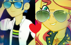 Size: 1128x714 | Tagged: safe, edit, edited screencap, screencap, flash sentry, sunset shimmer, equestria girls, equestria girls series, female, flashimmer, geode of empathy, glasses, magical geodes, male, shipping, shipping domino, straight