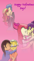 Size: 2988x5312 | Tagged: safe, artist:jongoji245, apple bloom, flash sentry, sunset shimmer, oc, equestria girls, female, flashimmer, kissing, male, oc x oc, op is a slowpoke, shipping, straight