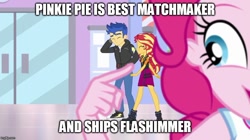 Size: 888x499 | Tagged: safe, artist:mlpfan3991, flash sentry, pinkie pie, sunset shimmer, better together, do it for the ponygram!, equestria girls, converse, female, flashimmer, male, pinkie the shipper, shipping, shoes, straight