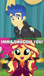 Size: 532x908 | Tagged: safe, artist:mlpfan3991, flash sentry, sunset shimmer, better together, choose your own ending, equestria girls, wake up!, caption, female, flashimmer, geode of empathy, image macro, magical geodes, male, meme, shipping, straight, text