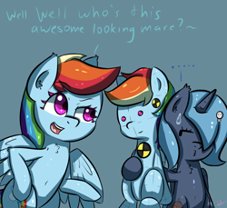 Size: 1200x1100 | Tagged: safe, artist:wolfy-pony, rainbow dash, oc, pegasus, pony, crash test dummy, dummy, narcissism