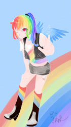 Size: 505x900 | Tagged: safe, artist:nano bunshi, rainbow dash, human, humanized, pixiv, ponytail, solo, winged humanization