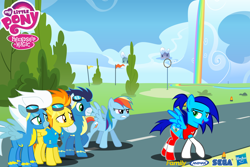 Size: 1800x1200 | Tagged: safe, artist:trungtranhaitrung, derpibooru import, fleetfoot, rainbow dash, soarin', spitfire, oc, oc:sonic dash, pegasus, pony, wonderbolts academy, angry, animax, clothes, discovery family logo, hasbro, logo, sega, uniform, wonderbolts, wonderbolts uniform