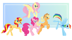 Size: 8458x4702 | Tagged: safe, artist:gracewolf, derpibooru import, applejack, fluttershy, pinkie pie, rainbow dash, sunset shimmer, earth pony, pegasus, pony, absurd resolution, group shot, simple background