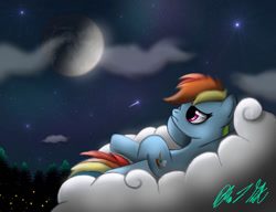 Size: 1024x787 | Tagged: safe, artist:misti1991, rainbow dash, pegasus, pony, cloud, cloudy, moon, night, solo